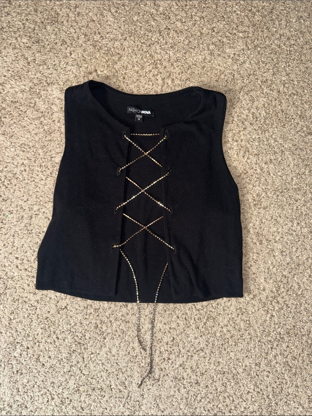 Fashion Nova Black Lace-Up Chain Front Crop Top